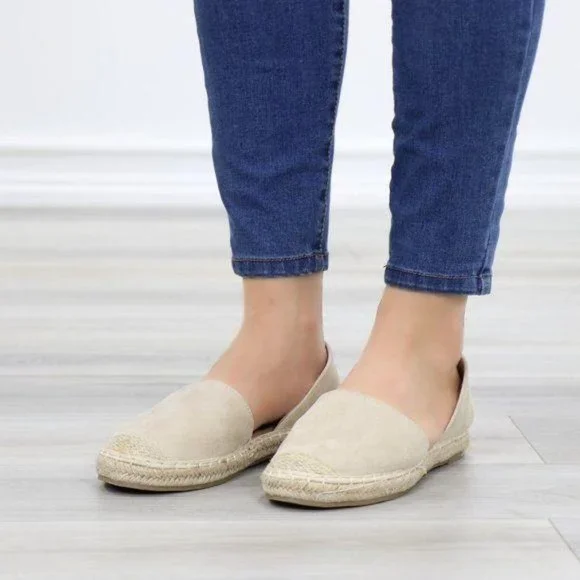 Beige Vegan Suede Flat Slip On Loafer Espadrilles - Picture 3 of 10